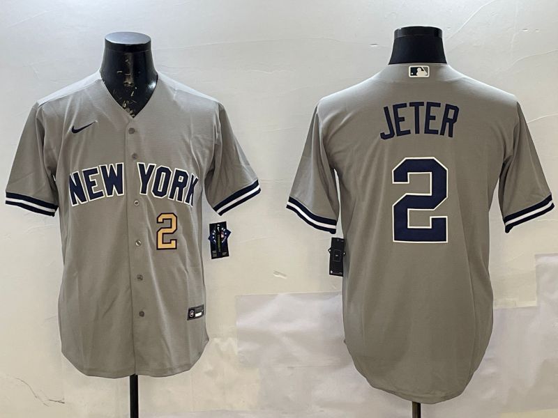 Men New York Yankees #2 Jeter Grey Game 2025 Nike MLB Jersey style 2